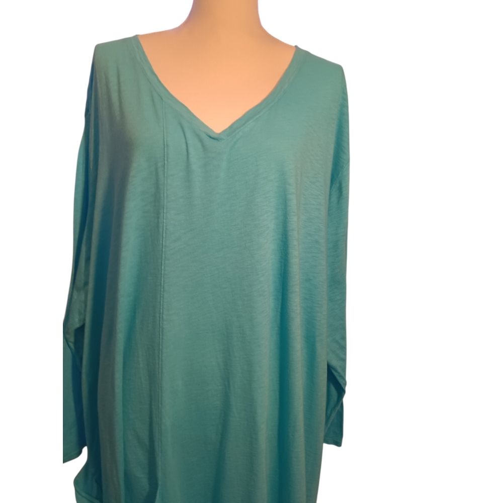 Fresh Produce Light Blue 3/4 Sleeve V Neck 100% Cotton Tunic Women's Top 3X - Picture 4 of 7